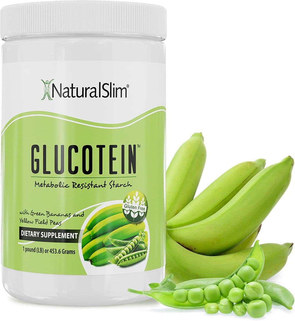 NaturalSlim Prebiotic Resistant Starch Supplement with Green Banana Flour Organic & Pea Starch Blend for Metabolism & Digestive Processes Glucotein Powder - Non-GMO & Gluten Free - 16 Servings
