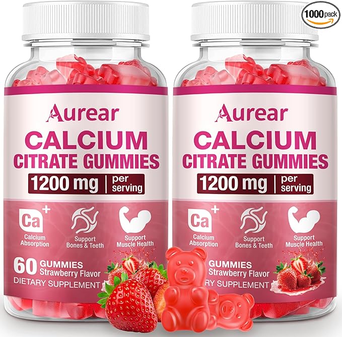Calcium Citrate Gummies - Strawberry Flavor, 1200mg High Potency, Supports Bone, Muscle & Overall Wellness for Men, Women & Seniors, 60 Count Chewable Calcium Supplement (Pack of 2)