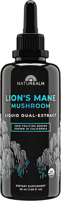 Naturealm Lion’s Mane Mushroom Liquid Tincture Supplement – Focus, Memory & Brain Health, Vegan, Non-GMO – Organic Fruiting Bodies, 1 Month Supply