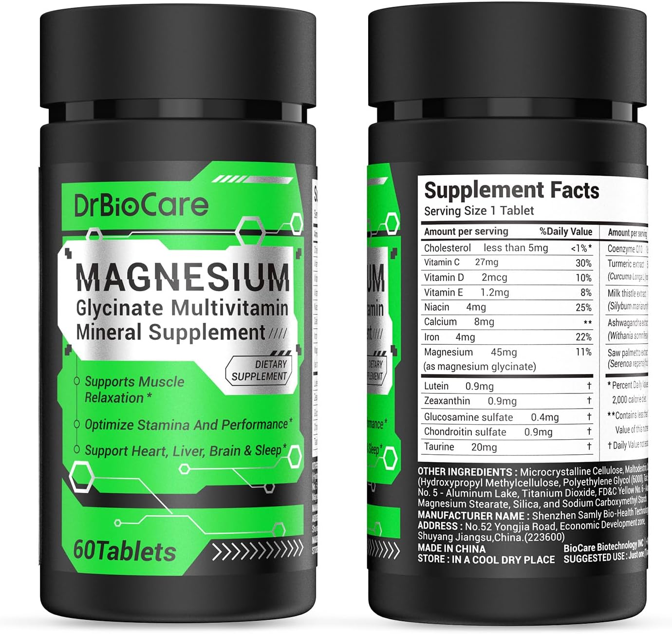 Energy Boost & Magnesium Glycinate, Contains Vitamin D3, Vitamin C, Turmeric, Ashwagandha, Milk Thistle, Calcium & Magnesium Supplement 120 Tablets