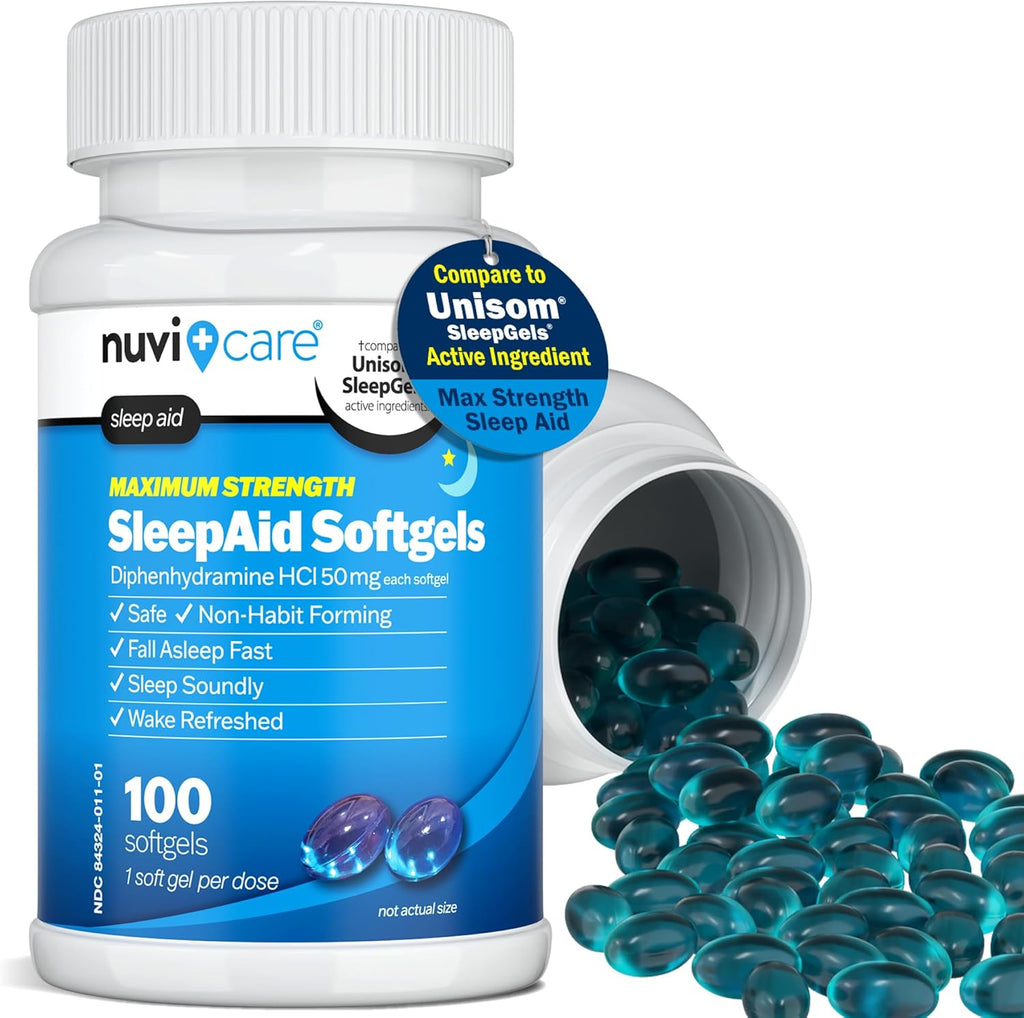 Maximum Strength SleepAid Soft Gels - Nighttime Sleep Aid with Diphenhydramine HCl 50mg - Non Habit Forming Sleeping Pills for Adults - Extra Strong OTC Sleep Aids for Adults (100 Count)