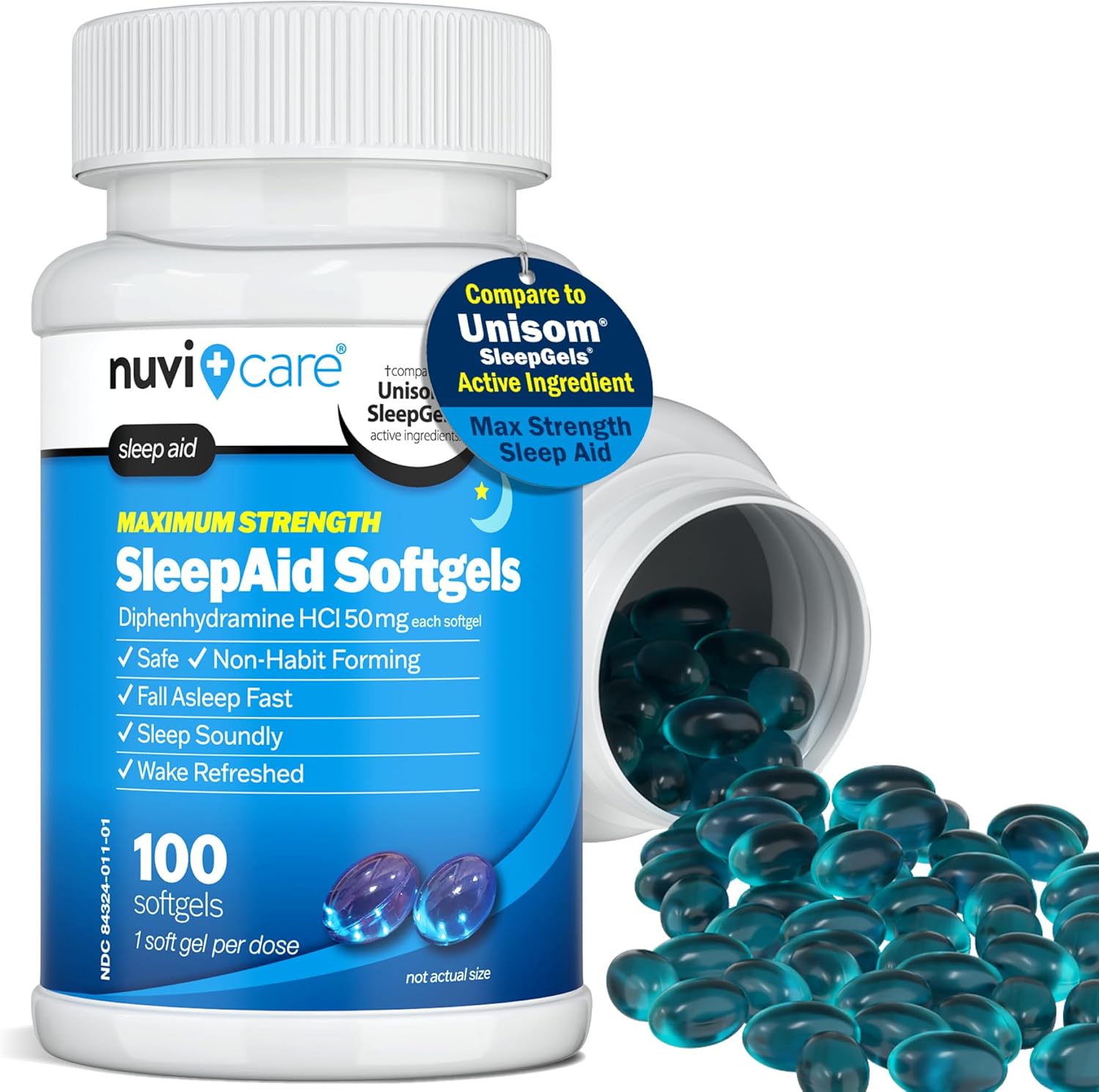Maximum Strength SleepAid Soft Gels - Nighttime Sleep Aid with Diphenhydramine HCl 50mg - Non Habit Forming Sleeping Pills for Adults - Extra Strong OTC Sleep Aids for Adults (100 Count)