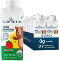 KATE FARMS Organic Kids Nutrition Strawberry Shake, 8g Protein, 27 Vitamins and Minerals, Meal Replacement, Gluten Free, Non-GMO, 8.45 oz (12 Pack)