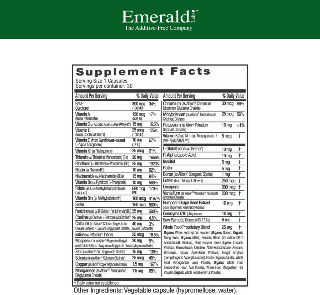 EMERALD LABS Men's 45+ 1-Daily Multi - Made with Saw Palmetto, Lycopene & More for Heart, Bone & Immune Support* - Gluten-Free - 30 Vegetable Capsules