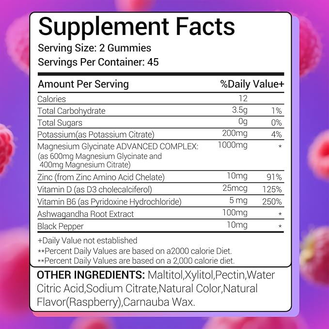 Potassium Magnesium Gummies 1200 mg for Adults Sugar-Free High Absorption Magnesium Glycinate Supplement,Supports Leg Cramps,Muscle,Heart Health,Non-GMO Magnesium Gummy Raspberry Flavor 180 Count
