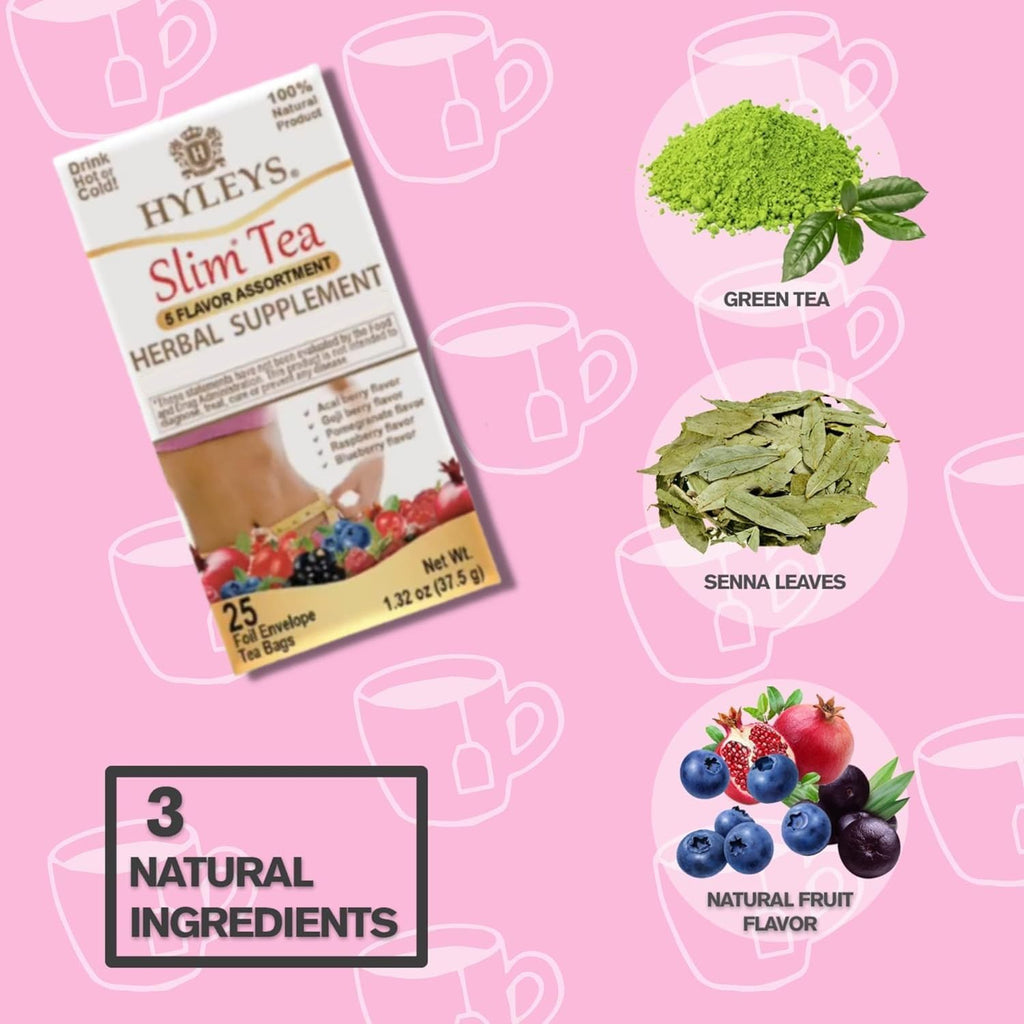 Hyleys Slim Tea 5 Flavor Assortment - Weight Loss Herbal Supplement Cleanse and Detox - 25 Tea Bags (6 Pack)