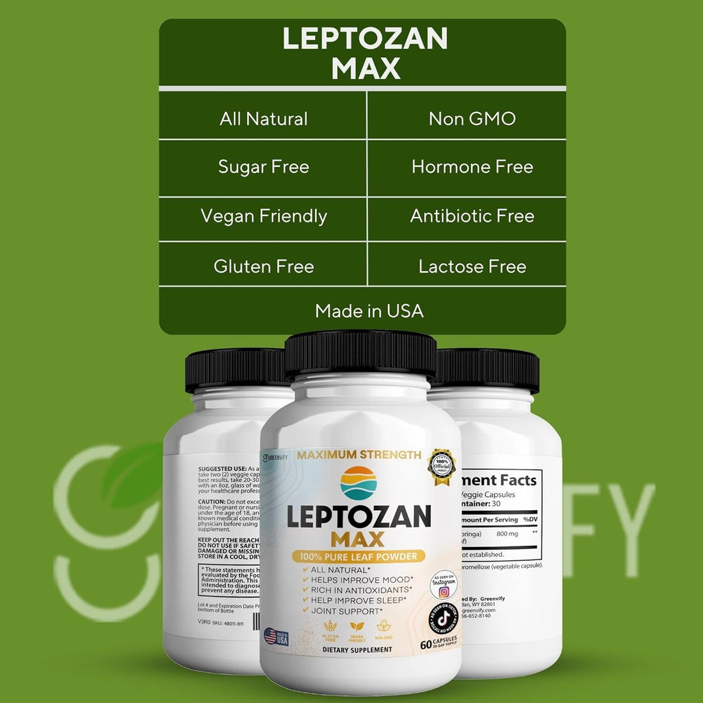Leptozan Max, 800mg Horseradish Tree Moringa Supplement, 60 Veggie Capsules, 30 Day Supply (2)