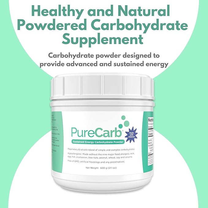 PureCarb Sustained Energy Carbohydrate, Post & Pre Workout Supplement Powder, Allergen-Free Energy Powder with Simple & Complex Carbohydrates, and Low Glycemic Index, 600g