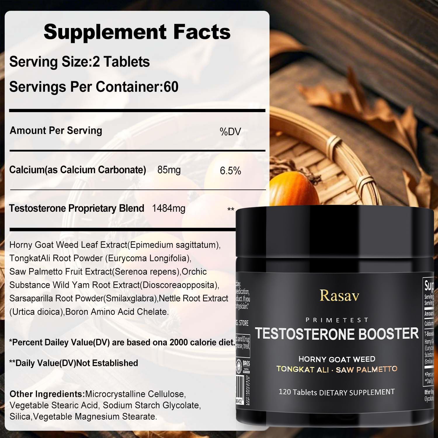 Rasav Horny Goat Weed and Tongkat Ali Supplement for Men, Testosterone Booster Supplement for Men, Male Enhancing Supplements, Supports Muscle Growth, Strength, Energy and Stamina, 120 Tablets