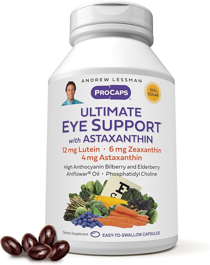ANDREW LESSMAN Ultimate Eye Support with Astaxanthin 360 Softgels - 12mg Lutein, 6mg Zeaxanthin, 4mg Astaxanthin, Bilberry. Key Nutrients to Support Eye Health, Promote Healthy Vision. No Additives