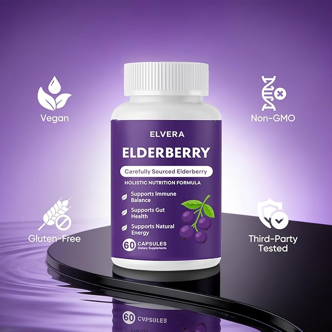 Elvera Gut Support Complex - Organic Black Elderberry Soft Capsules, with Zinc & Vitamin C – Immune Support, Digestive Balance, Natural Energy, Daily Immune & Digestive Wellness 60 Capsules