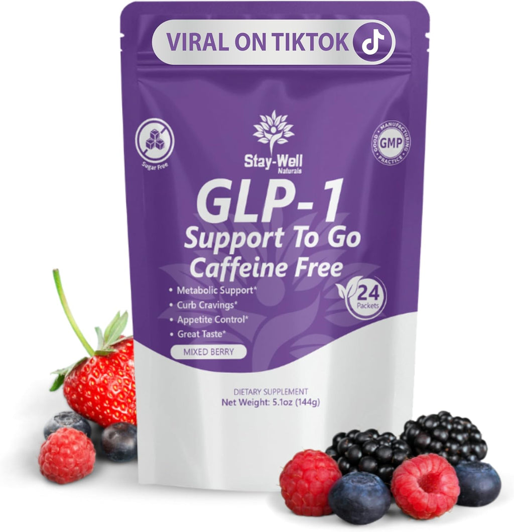 GLP-1 Supplement | GLP 1 Booster Drink Mix to Control Appetite and Cravings | Great Tasting Metabolic Support - Yerba Mate, Garcinia Cambogia, Berberine [Caffeine Free – Mixed Berry]