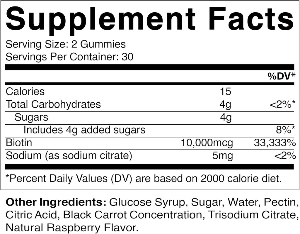 Vitamatic Biotin Gummies 10,000 mcg for Stronger Hair, Skin & Nails - 60 Vegan Gummies - Also Called Vitamin B7 (3 Bottles)