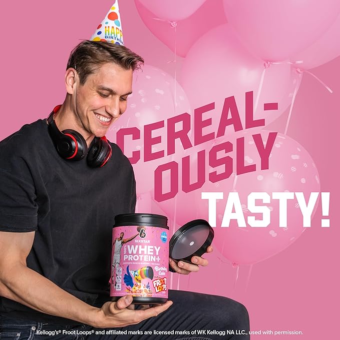 Six Star Whey Protein Powder Plus | Muscle Building & Recovery Plus Immune Support | Muscle Builder for Men & Women | Kellogg’s Froot Loops Birthday Cake Flavor | 1.5lb