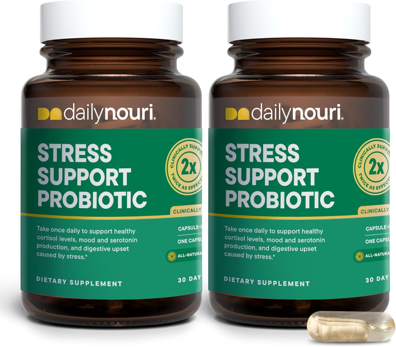 DAILYNOURI Stress Support Probiotic for Women & Men | Supports Cortisol Management, Stress Relief, Mood, Digestion & Gut Health | 3 Clinically Studied Strains + Vegan Omega Oil | 30-Day Supply