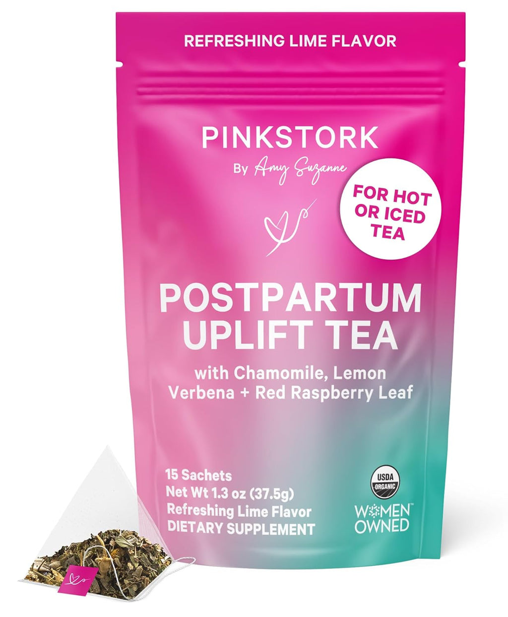 Pink Stork Postpartum Uplift Mood Support Tea: Hormone Balance for Women After Pregnancy, Chamomile Tea with Red Raspberry Leaf for Postpartum Recovery - Postpartum Essentials - Caffeine-Free, 15 Sachets