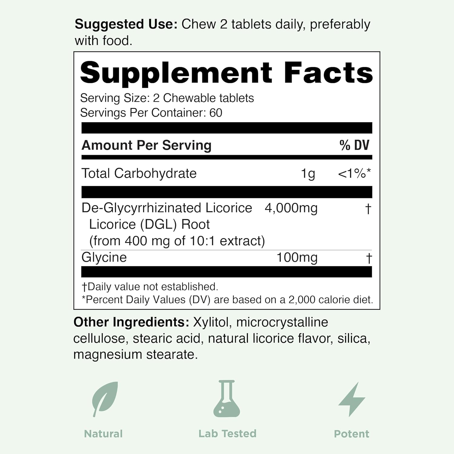 Chewable Ultra-Pure DGL Licorice Tablets 4000 mg – Stomach, Gut & Intestinal Relief – Natural Acid Reflux Formula – 10:1 Deglycyrrhizinated Licorice Root Extract – 120 Chewables