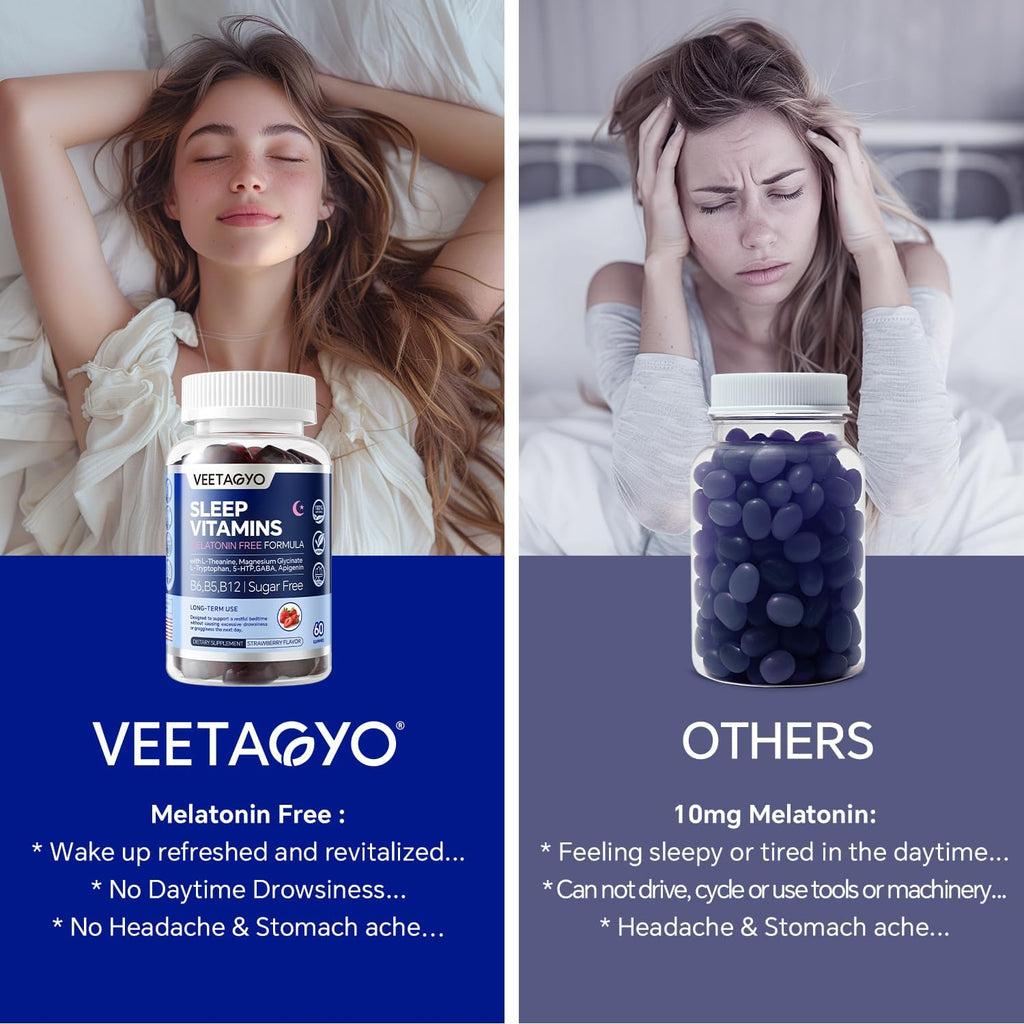 Melatonin Free 5-HTP GABA Supplement Gummies for Adults & Kids 12+ with L-Theanine, Magnesium Glycinate, L-Tryptophan, Apigenin - Sugar Free, Strawberry Flavor, Vegan, 120 Count