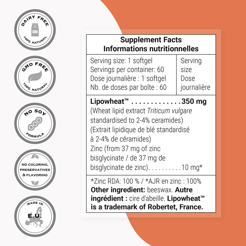 Supersmart - Skin Ceramides - with Zinc - Powerful Skin Hydration, Protection & Care Supplement | Non-GMO - 60 Softgels
