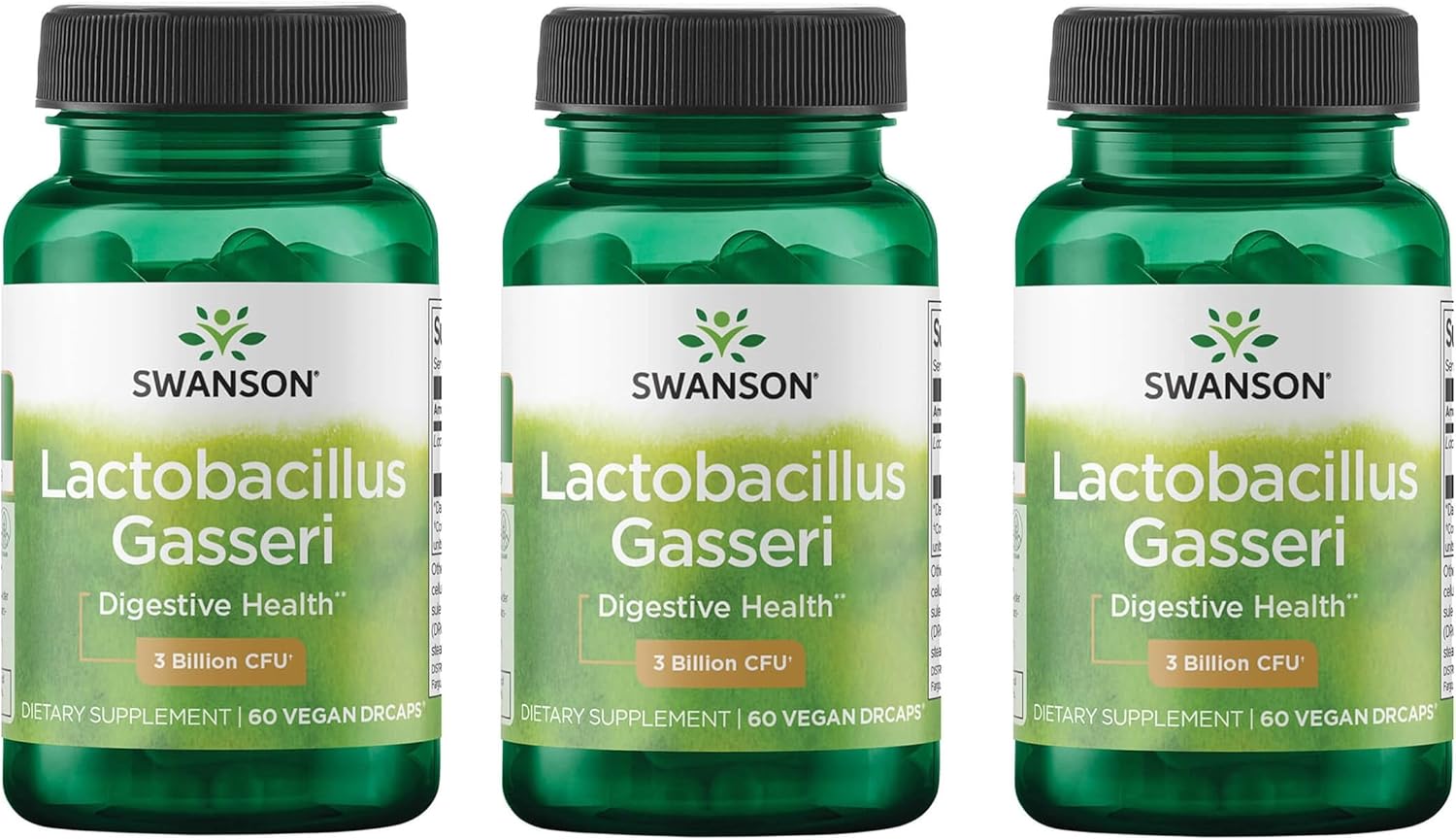 Swanson Lactobacillus Gasseri - Probiotic Supplement Supporting Digestive Health with 3 Billion CFU - Design-Release Satiety & Fat Metabolism Support - (60 Veggie Capsules) 3 Pack