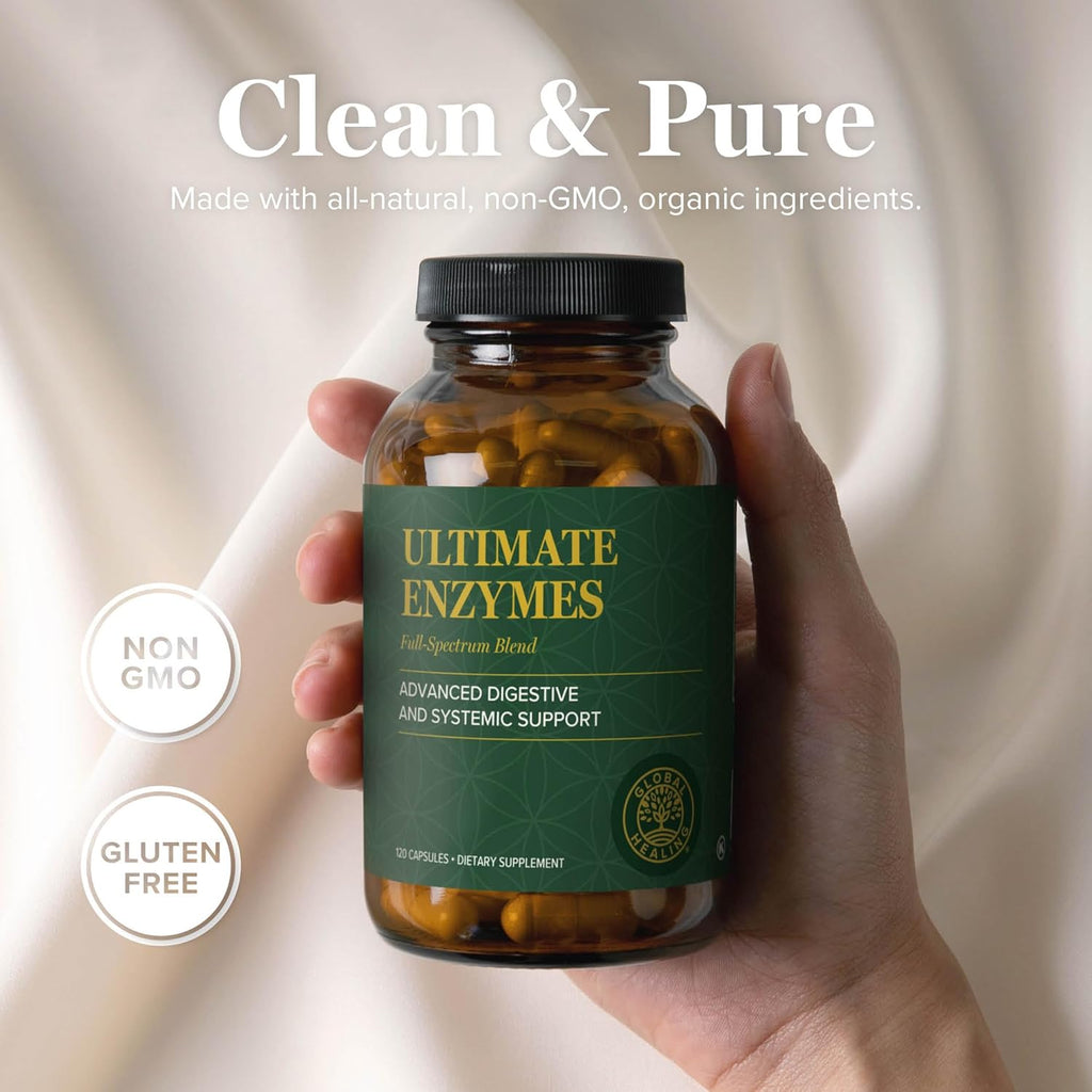 Global Healing - Ultimate Enzymes - Systemic & Digestive Enzymes Supplement for Healthy Digestion, Immune System Boost & Natural Gut Health, Digestive Enzyme for Women & Men, Lipase