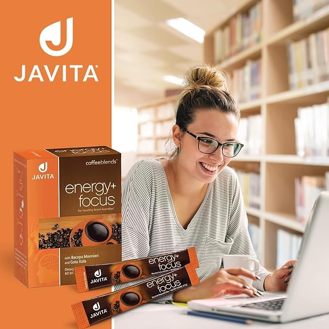 Energy + Focus Instant Coffee by Javita – Premium Arabica with Adaptogens – Clean Energy & Mental Clarity Support – Convenient Functional Coffee Medium Roast Coffee Mix (1 box/24 serv.)