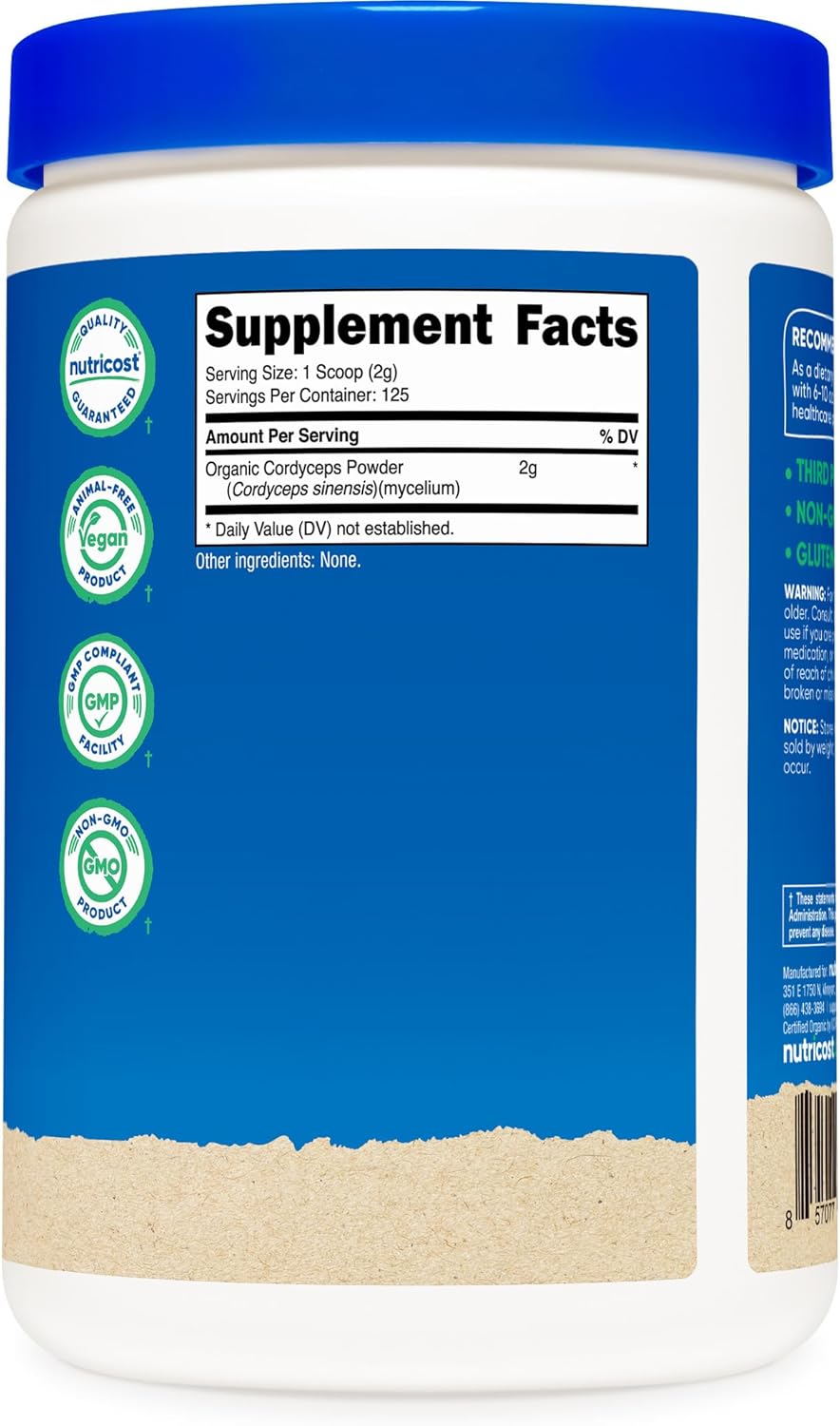 Nutricost Organic Cordyceps Mushroom Powder 250 Grams - USDA Certified Organic, Non-GMO, Gluten Free