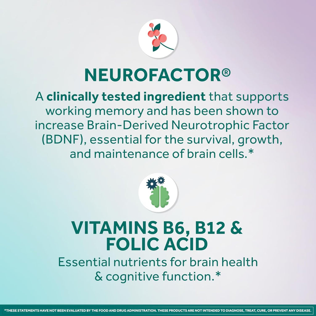 NEURIVA Memory 3D Brain Supplement - Decaffeinated Nootropic Capsules for Memory, Focus, & Cognitive Function - Short Term, Long Term, & Working Memory Support - 50ct