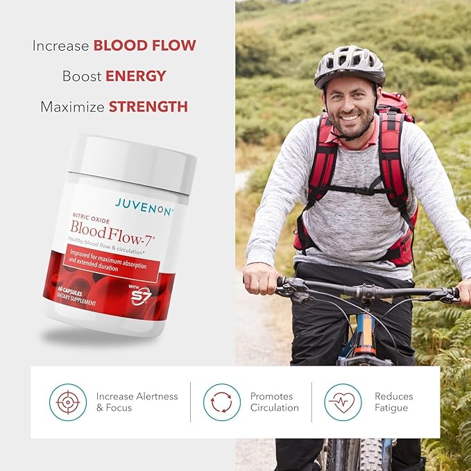 Juvenon BloodFlow-7 Nitric Oxide Supplements for Men & Women - Natural Nitric Oxide Booster with Nitrosigine® + S7® - Blood Flow & Circulation Support (5-Pack)