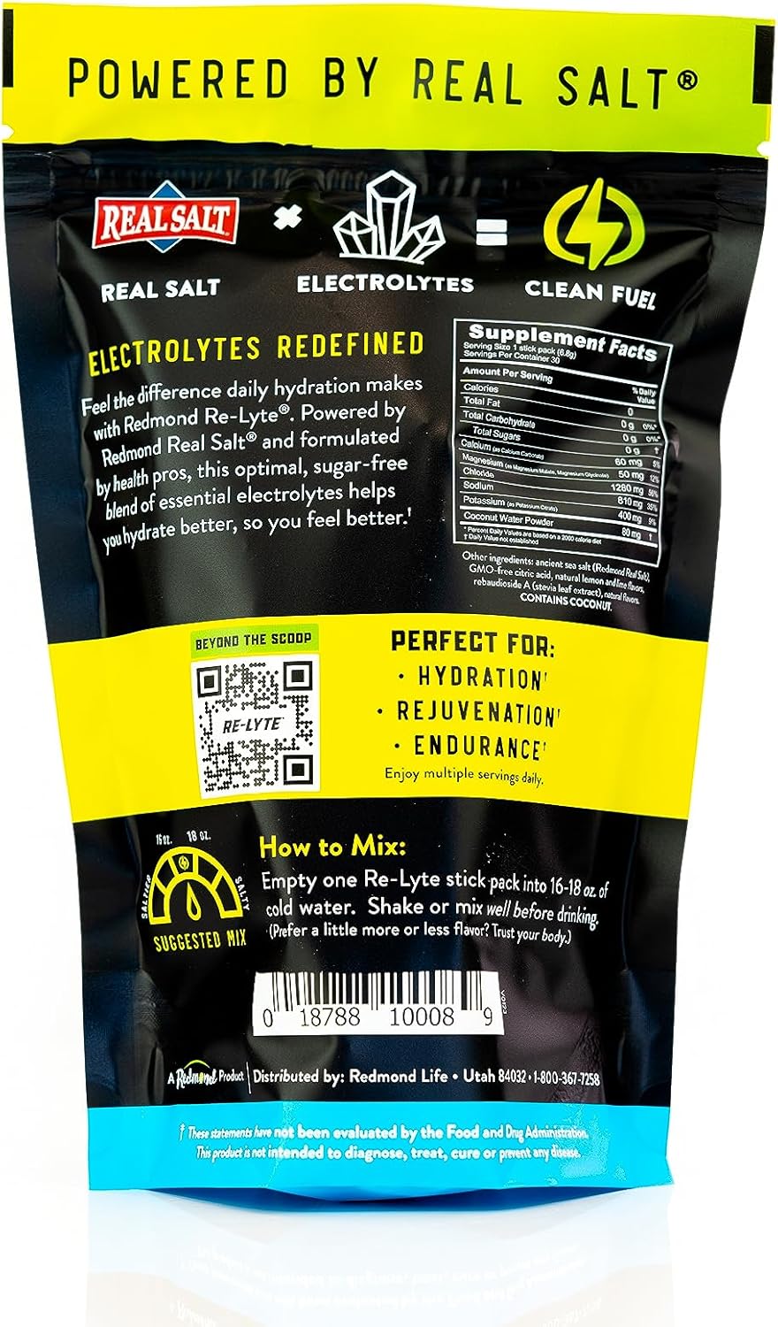 REDMOND Re-Lyte Electrolyte Drink Powder Mix (Lemon Lime), 30 Stick Packs