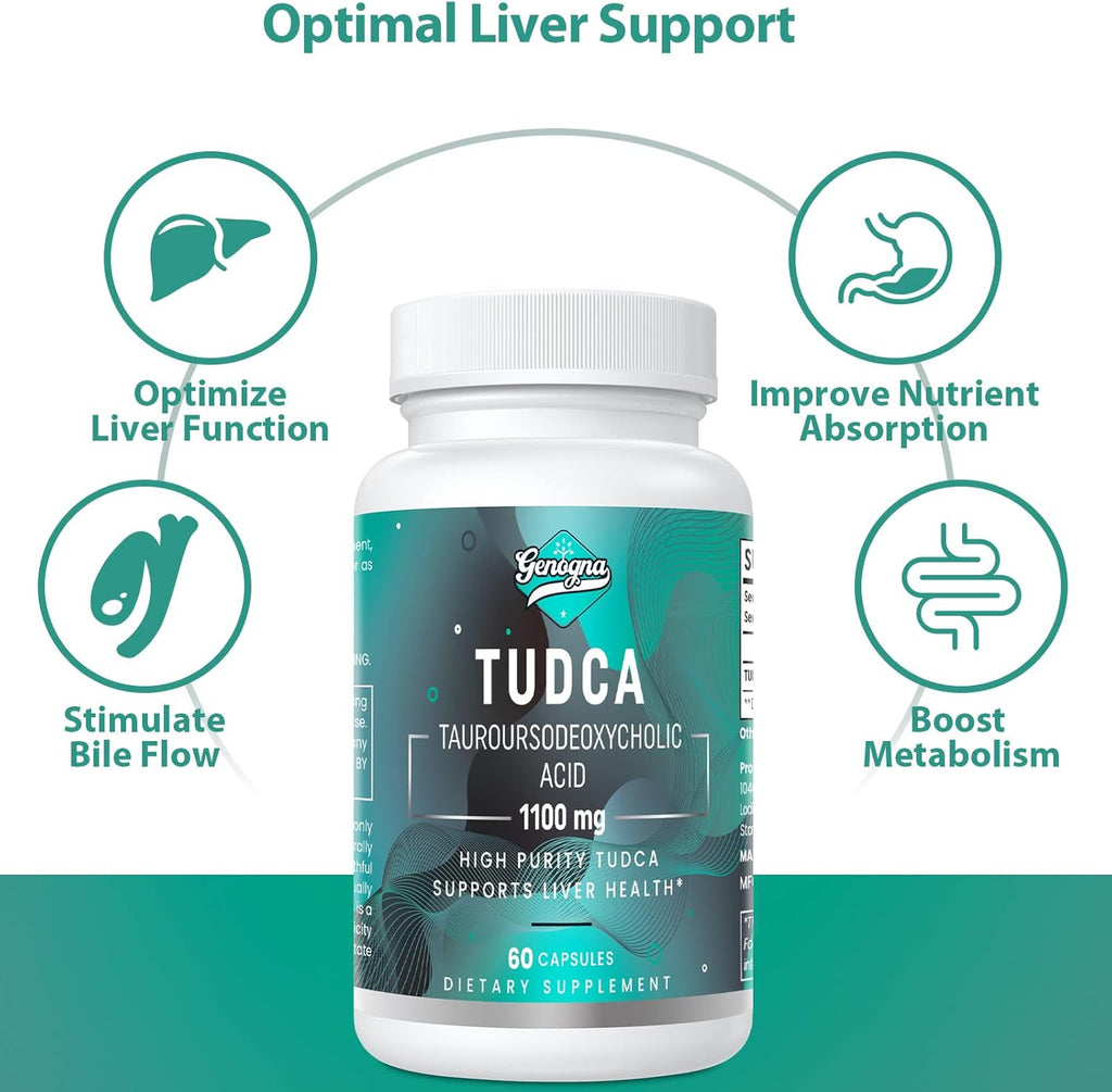 TUDCA 1100mg-Liver Support Supplement for Detox Cleanse, Water-Soluble Bile Salts with Strong Bitter Taste, 60 Vegan Capsules,Non-GMO,Gluten-Free