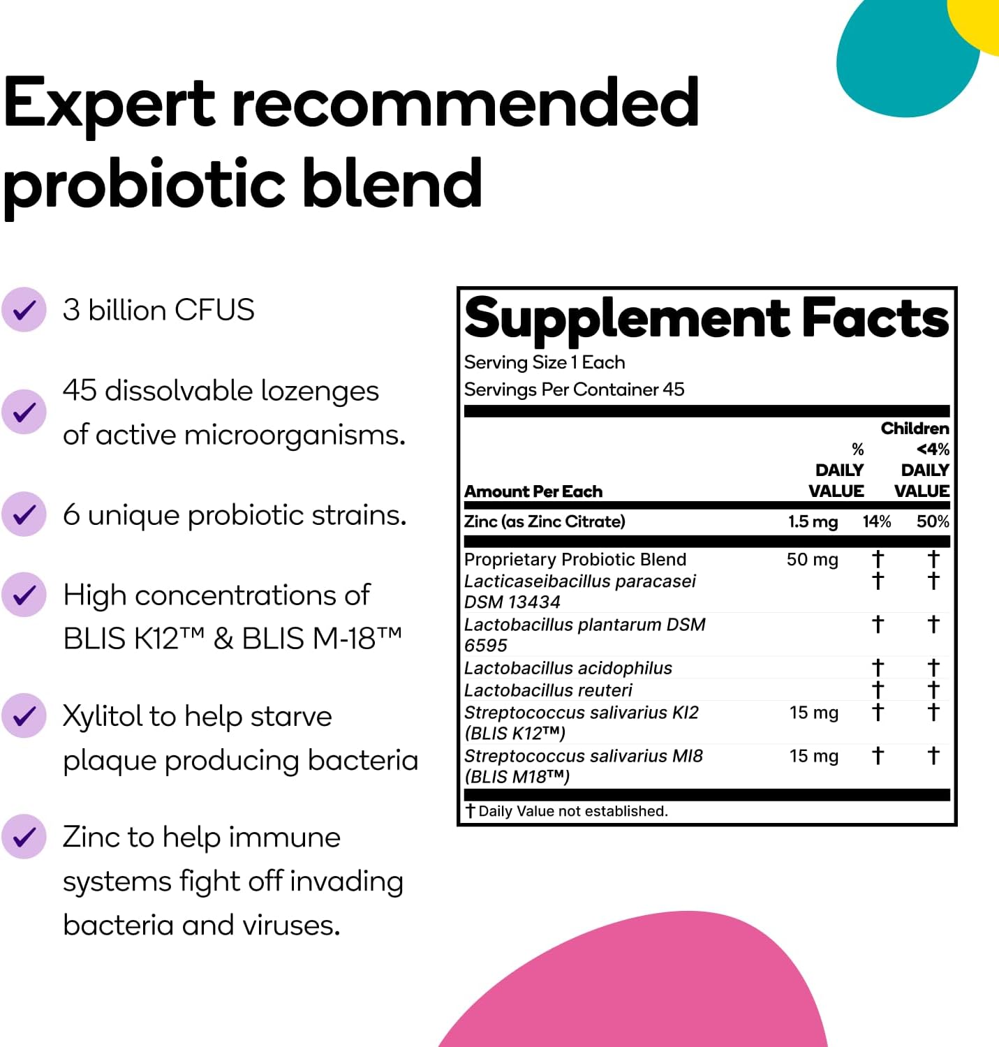 Burst Kids Probiotics (Strawberry Vanilla) | 45 Lozenges for Kids 3+ to Support Optimal Oral, Ear, Throat & Respiratory Health | 3 Billion CFUs | Safe Ingredients | Made in USA
