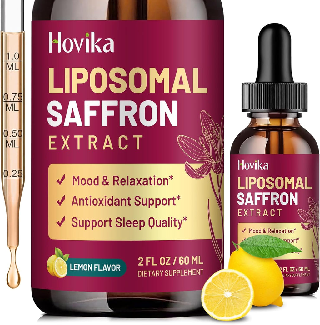 Liposomal Saffron Supplements - 88.5mg Saffron Extract Liquid Drops with L-Theanine, Chamomile, Vitamin C, B6, B12 & D3 for Antioxidant, Immune, Mood, Energy, Focus & Sleep - 2 Fl Oz Lemon Flavor