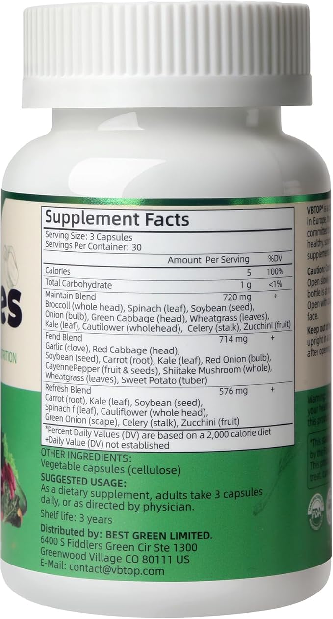 Vegetables- Nutritional Supplement, 90 Vegetarian Capsules | A Blend of 19 Natural Whole Vegetables. All-Natural, Fresh superfoods—Rich in Vitamins and Minerals—to Boost Energy Levels.