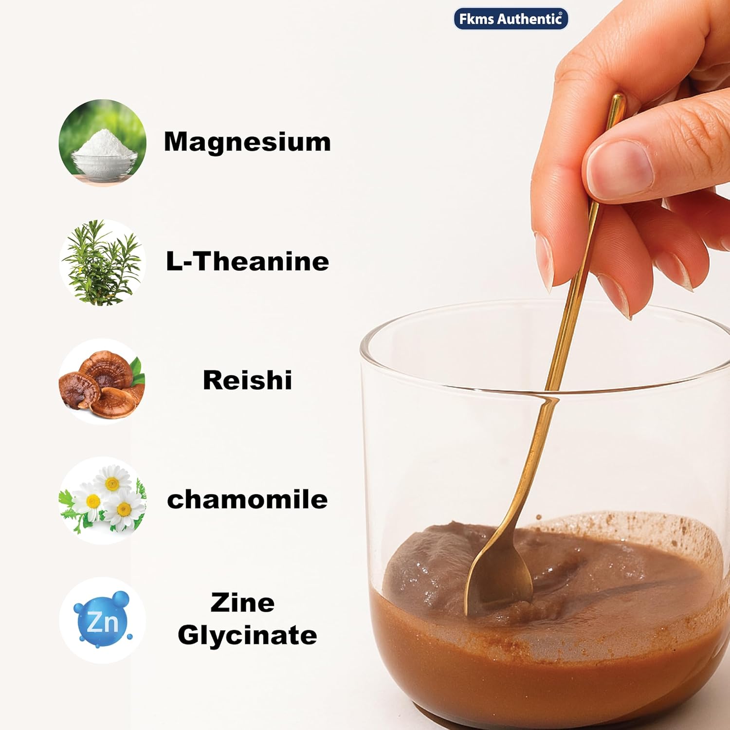 FKMS Authentic Nighttime Magnesium Hot Cocoa, Calming Melatonin-Free Sleep Support, Natural Sleep Aid Drink Mix for men & Woman - Hot Chocolate Powder with L-Theanine, Chamomile and Zinc, Magnesium Glycinate, 5.95 oz