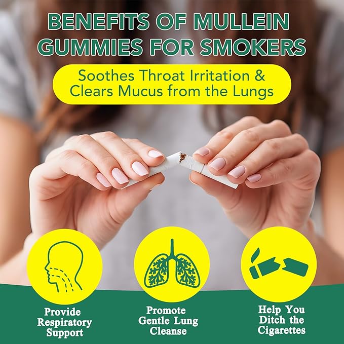 Mullein Gummies for Lung Cleanse 60 Count - 2000 mg Mullein Leaf Extract Gummies with Chlorophyll - Natural Herbal Supplement for Lung Cleanse, Respiratory Support, Boosts Immunity, Digestive Wellness