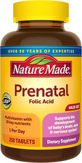 Nature Made Prenatal Multivitamin with Folic Acid, Vitamin & Mineral Supplement, Daily Nutritional Support, Prenatal Vitamins for Women, 250 Tablets, 250 Day Supply