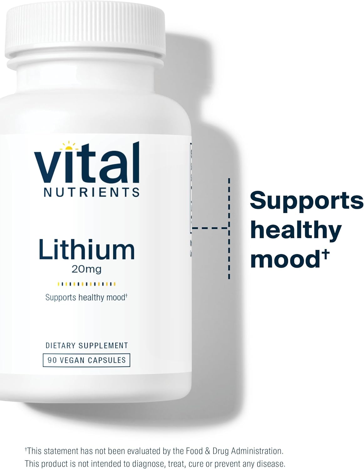 Vital Nutrients Lithium Orotate 20mg | Vegan Lithium Supplements for Memory, State of Mind, and Behavioral Health* | Gluten, Dairy, Soy Free | 90 Capsules