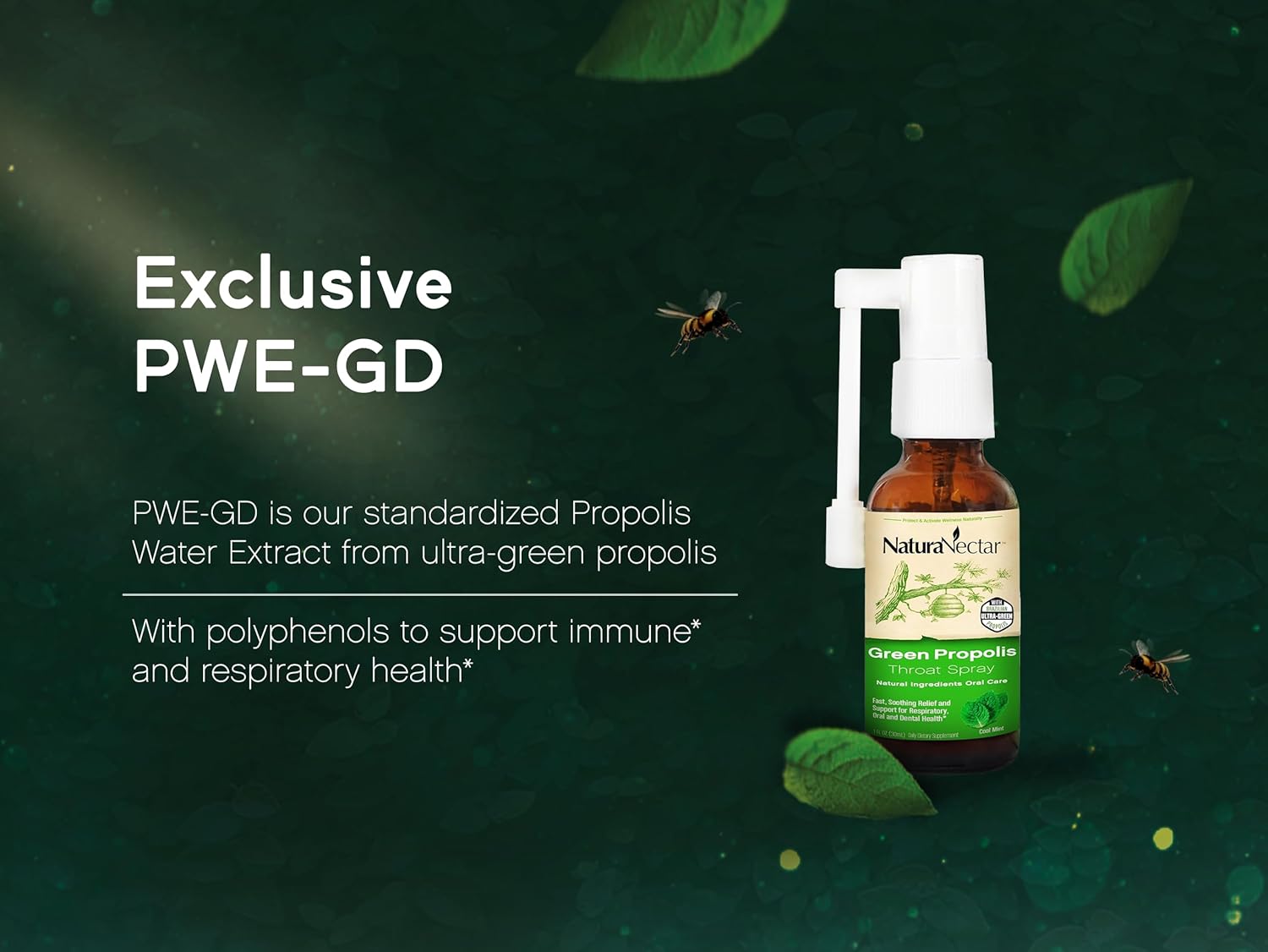 NaturaNectar Green Bee Propolis Throat Spray | Fast, Soothing Throat Care Wellness Support | Non-Alcoholic Family Friendly Formula (2-Years and up) | Sustainable Beekeeping | Eco-Friendly (2 Pack)