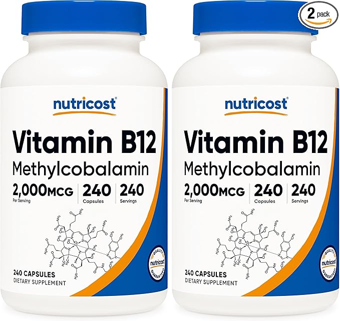 Nutricost Vitamin B12 (Methylcobalamin) 2000mcg, 240 Capsules - Vegetarian Caps, Non-GMO, Gluten Free B12 Supplement (Pack of 2)