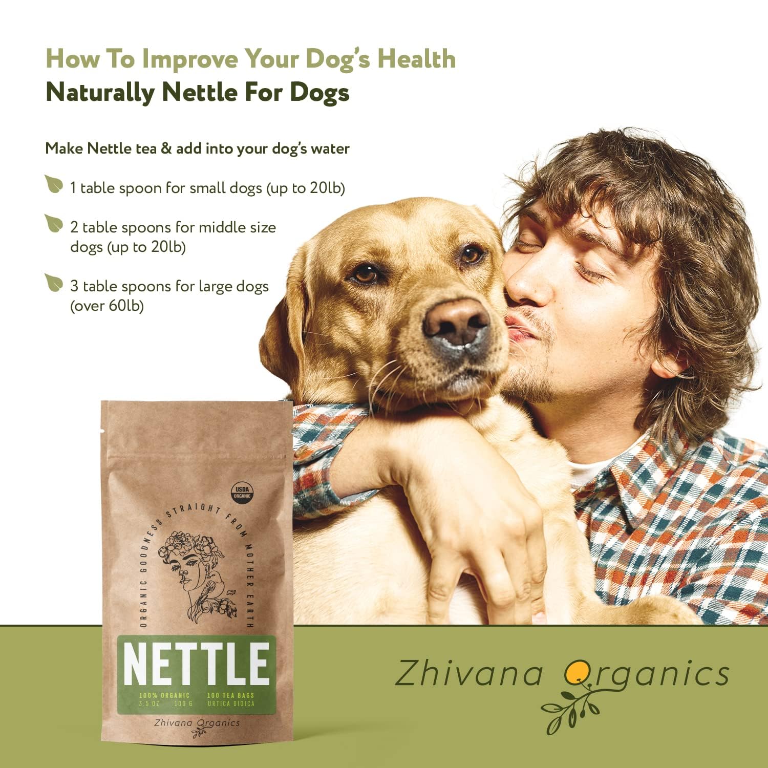 Organic Nettle Tea (100 Tea Bags) - Stinging Nettle Leaf TeaBags (Urtica Dioica) - Te de Ortiga Verde Organica - Support Digestion, Fluid Balance, Kidney, Skin, Hair