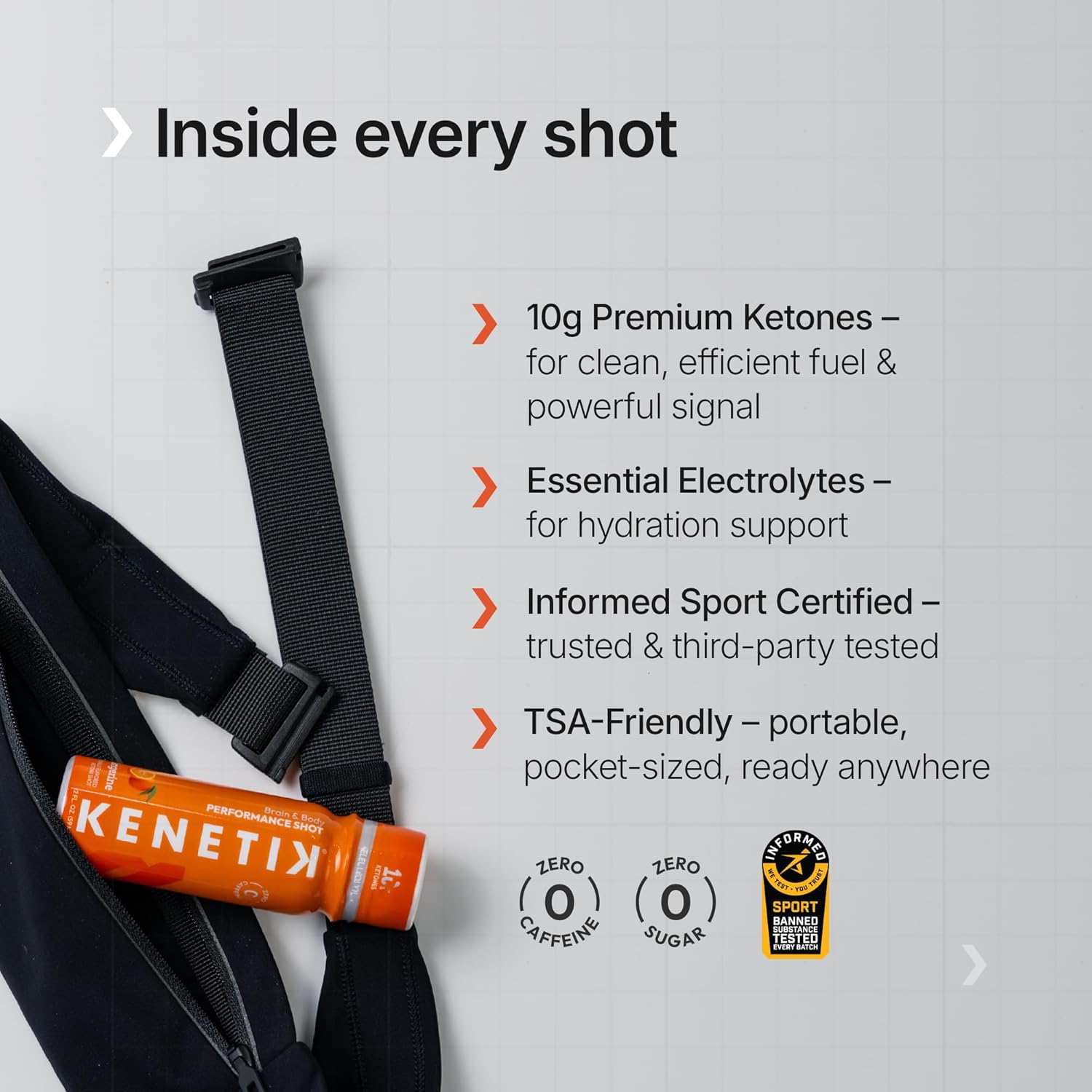 Kenetik Ketone Shots, 10g Ketones for Daily Focus, Clarity, & Energy, Electrolytes for Performance & Hydration, Gluten Free, Sugar Free, Caffeine Free, Non GMO, Tangerine, 2 oz, 12 Pack