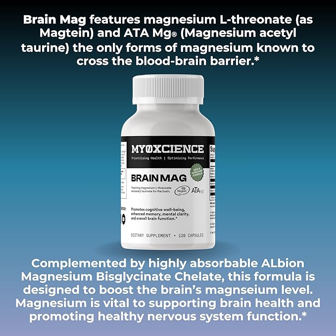 Magnesium L-Threonate + Mag Acetyl-Taurate (ATA Mag) + Mag Glycinate | Promotes Cognitive Well-Being, Enhanced Memory, Mental Clarity and Overall Brain Function | 120 Capsules