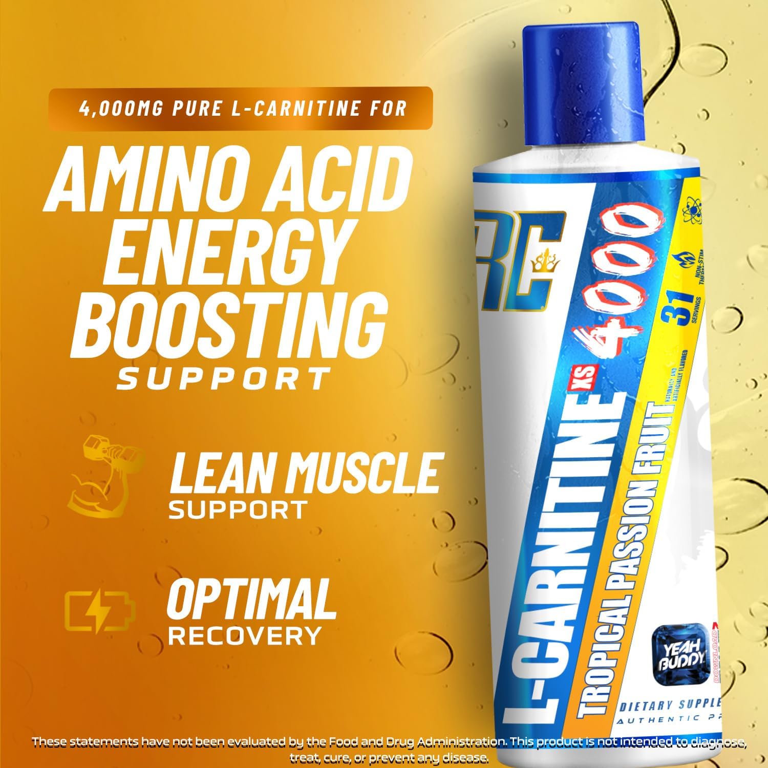 Ronnie Coleman Signature Series L Carnitine XS 4000 Liquid, Stimulant Free, Sugar Free, Zero Carbs, Lean Muscle Strength Support for Men & Women, 16 Oz (16 oz, Tropical Passion Fruit (4000))
