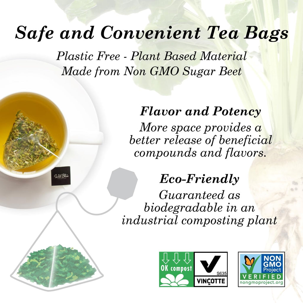 Wild Bliss Organic Yarrow Tea - Caffeine Free Herbal Tisane - Pharmacopoeia Potency - 20 Plant Based Tea Bags