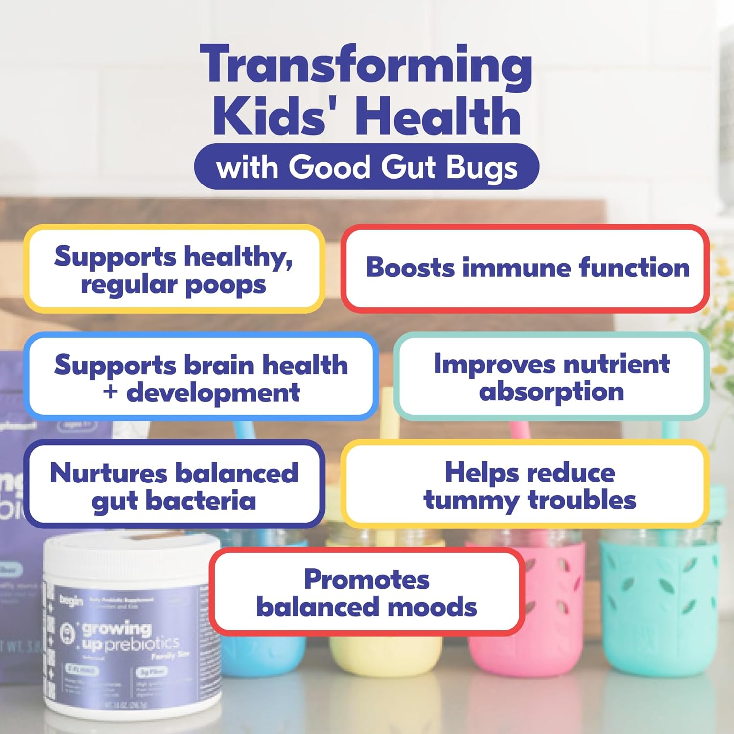 Begin Health Growing Up Prebiotics for Kids 28-Packs | Prebiotic Soluble Powder Stool Softeners and Digestive Gut Health Supplement | Ideal to Mix with Kids Daily Beverages and Soft Foods - Unflavored