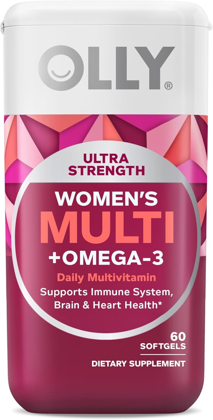 OLLY Ultra Women's Multi Softgels, Overall Health and Immune Support, Omega-3s, Iron, Vitamins A, D, C, E, B12, Daily Multivitamin, 30 Day Supply - 60 Count