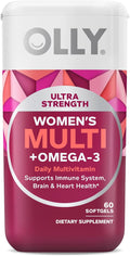 OLLY Ultra Women's Multi Softgels, Overall Health and Immune Support, Omega-3s, Iron, Vitamins A, D, C, E, B12, Daily Multivitamin, 30 Day Supply - 60 Count