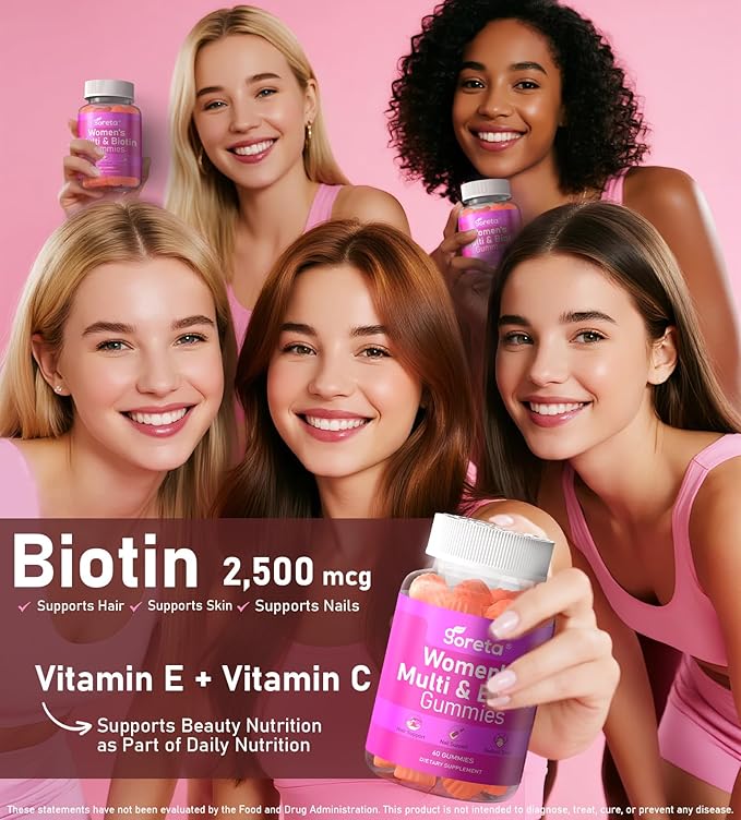 Women’s Multivitamin Gummies with Biotin 2,500 mcg – 15 Key Nutrients, Sugar-Free Mixed Berry, Pectin-Based, 60 Count