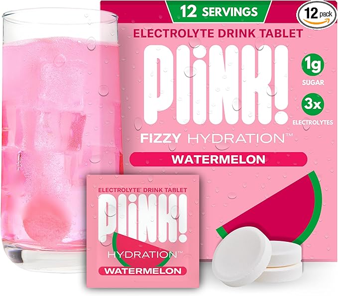 Plink! Fizzy Electrolyte Tablets for Adults & Kids – Watermelon, 12ct – Daily Hydration with Electrolytes – Low Sugar, Vegan, Keto Friendly, Non-GMO